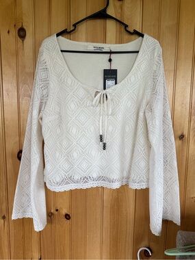 Idyllwind Cream Crochet Tie-Front Women's Blouse